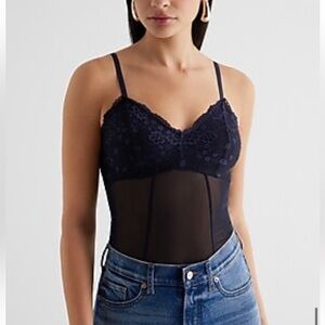 Express NWT Fitted Lace Mesh V-Neck Bustier Bodysuit